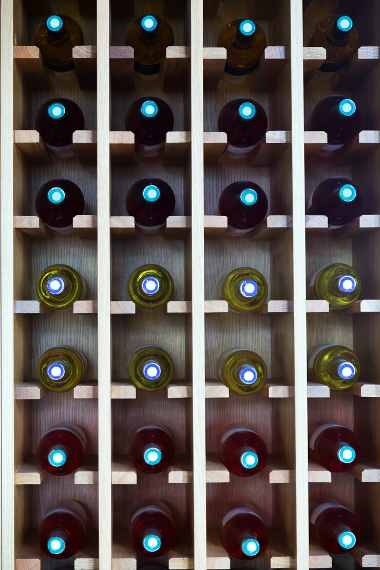 Photo gratuit étagères avec des bouteilles de vin au café