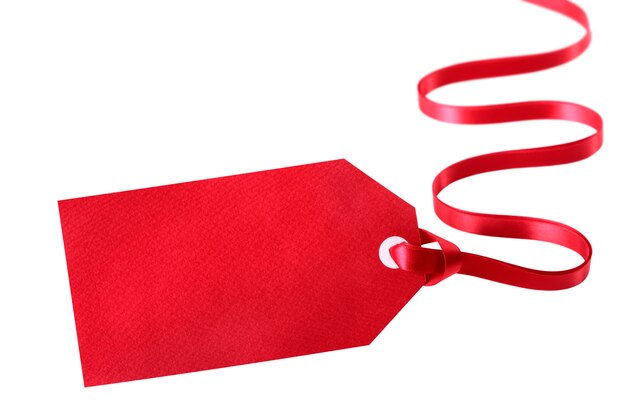 étiquette de cadeau rouge avec ruban bouclés