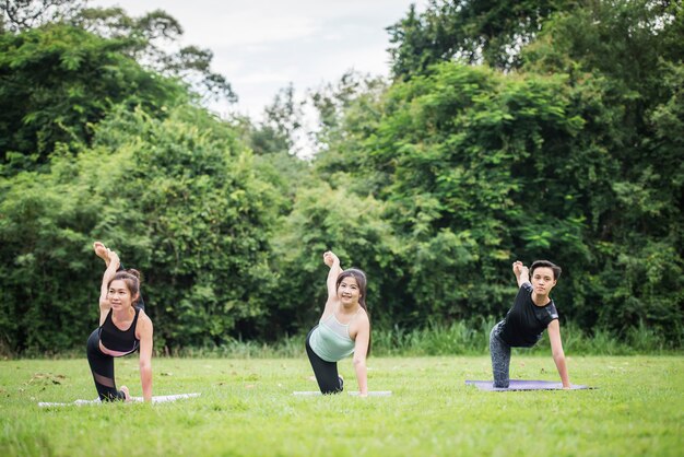 Exercices de yoga en bonne santé dans le parc