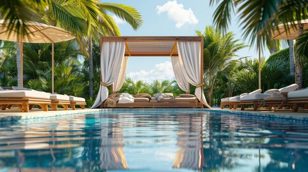 Une expérience de luxe au bord de la piscine où les clients se prélassent dans l'opulence des cabanes