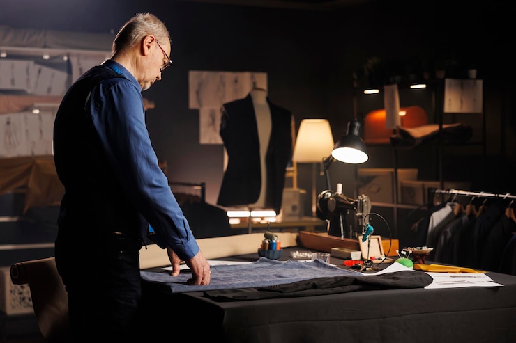 Photo gratuit expert en couture dans un atelier de couture