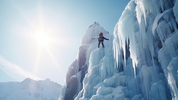 Photo gratuite un explorateur sur une montagne gelée