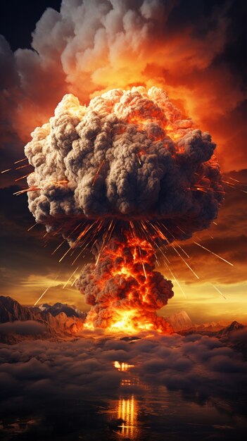 Explosion d'une bombe nucléaire apocalyptique effrayante avec des champignons