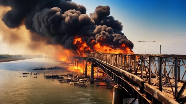 Photo gratuite l'explosion du pont maritime cinématographique