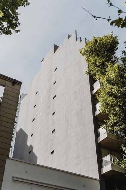 Faible angle de construction dans la ville avec des arbres