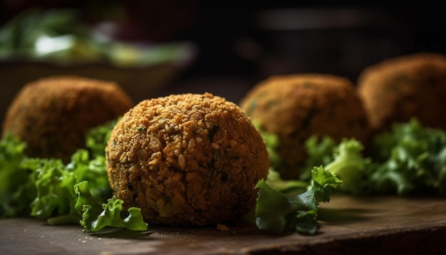 Photo gratuite falafel végétarien frais fait maison sur bois rustique généré par l'ia