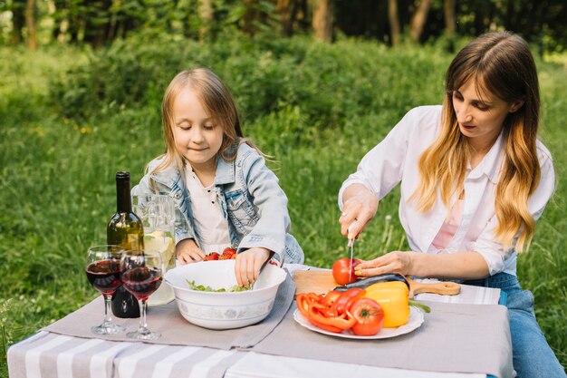 Photo gratuite famille ayant un pique-nique dans la nature