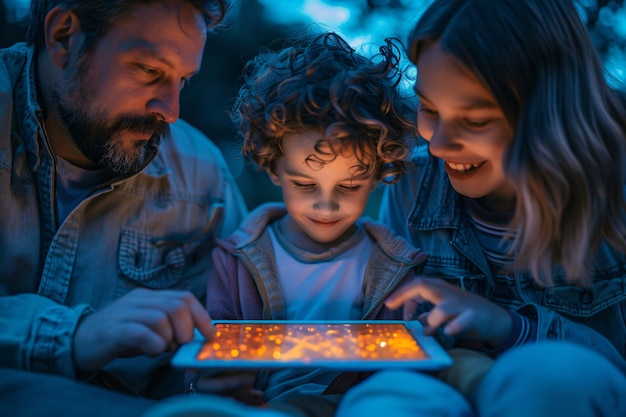 Famille créant des contenus numériques