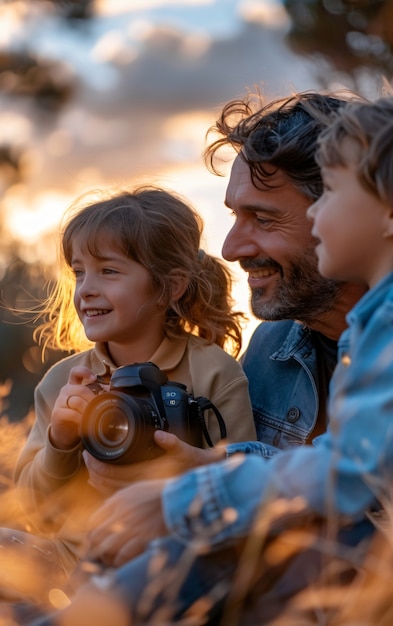 Photo gratuite famille créant des contenus numériques