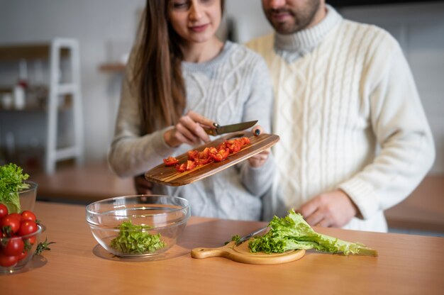 Famille passant du temps ensemble et cuisinant