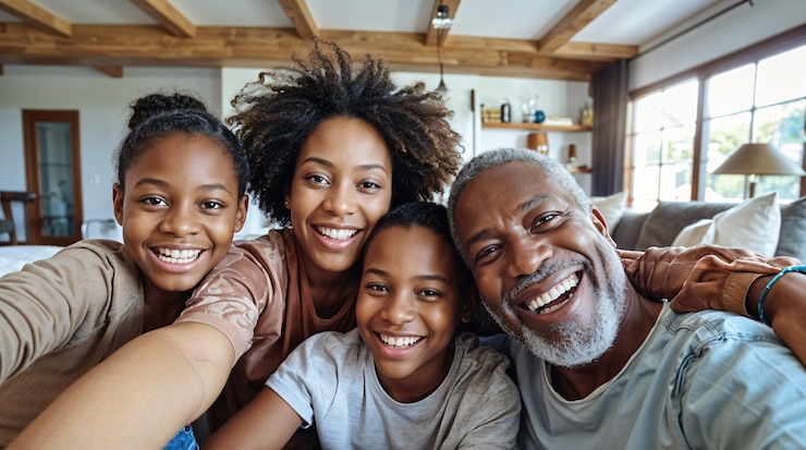 Photo gratuit une famille présentant sa maison