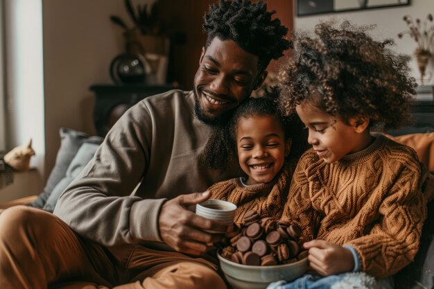 Famille de shot moyen avec un délicieux chocolat