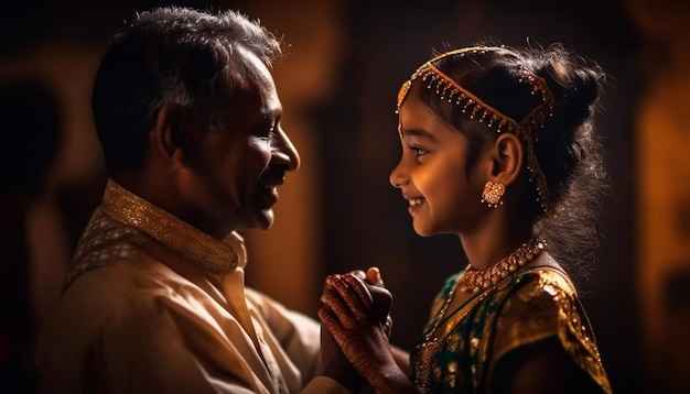 Photo gratuite une famille souriante profite d'un festival traditionnel la nuit généré par l'ia