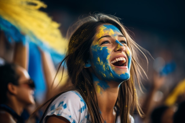 Fan de football féminin avec visage peint