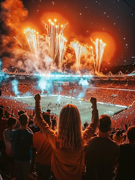 Des fans de football applaudissant leur équipe dans le stade.