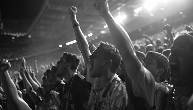 Photo gratuit les fans de football applaudissent l'équipe monochrome