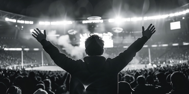Photo gratuit les fans de football applaudissent l'équipe monochrome