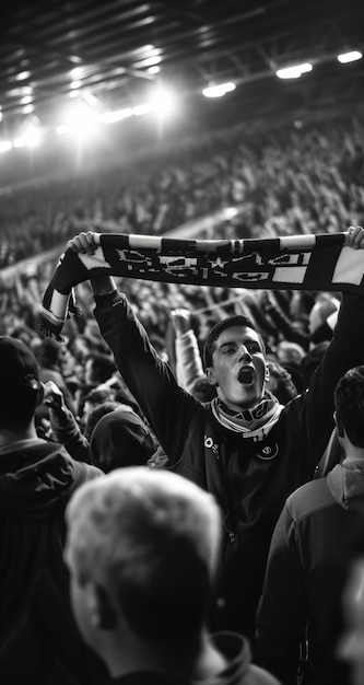 Photo gratuite des fans de football monochromes qui acclament