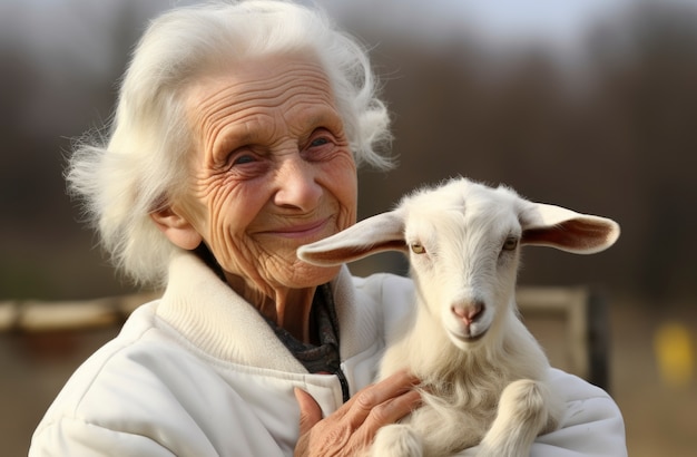 Photo gratuite farmer taking care of goat farm