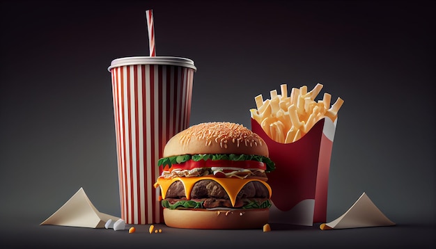 Photo gratuite fast food repas burger frites boisson ai générative