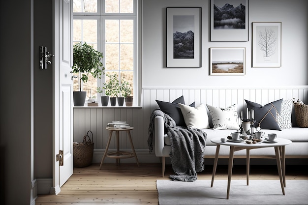 Fauteuil relaxant devant la fenêtre avec une petite table Intérieur d'une maison confortable IA générative IA générative