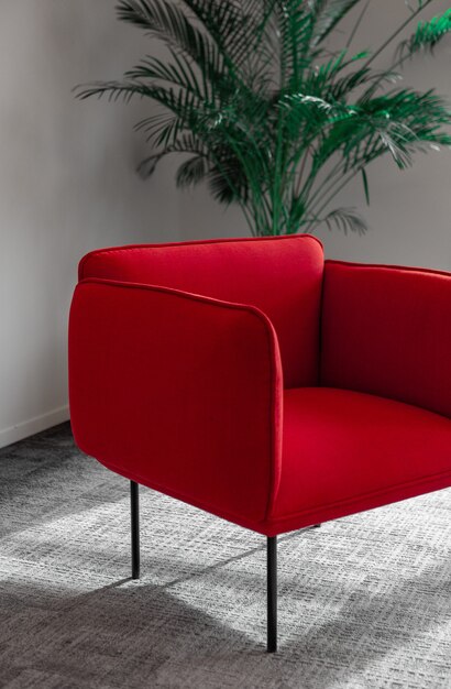 Fauteuil rouge près de plante verte