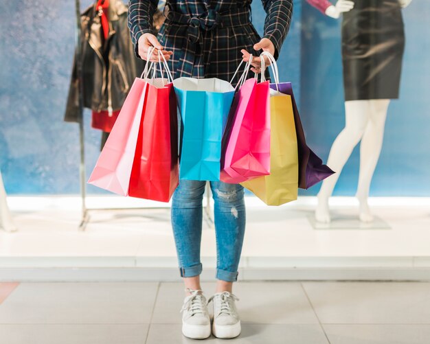 Femme adulte, tenue, coloré, sacs