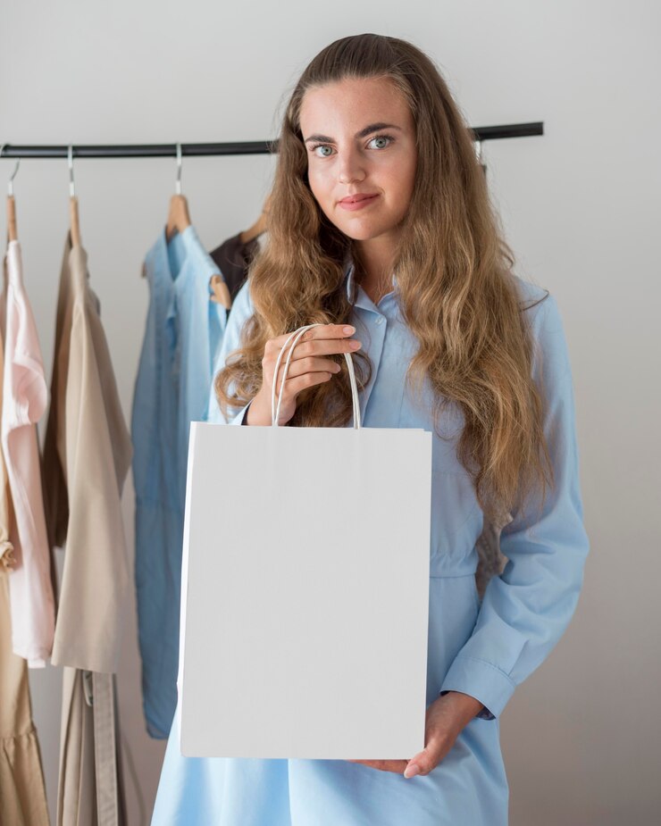 Photo gratuit femme adulte, tenue, sac shopping