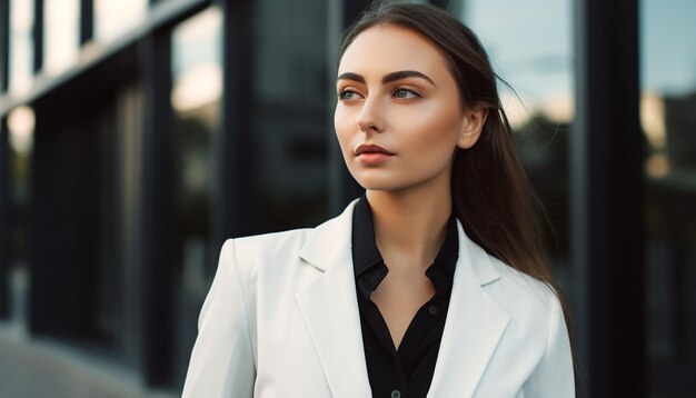 Femme d'affaires confiante en costume élégance et beauté générée par l'IA