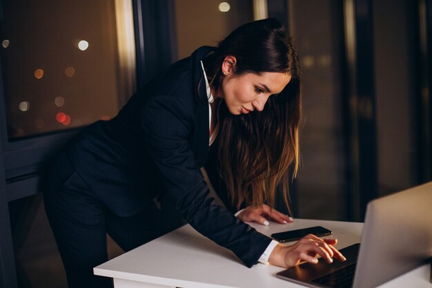 Femme d'affaires travaillant tard dans la nuit au bureau