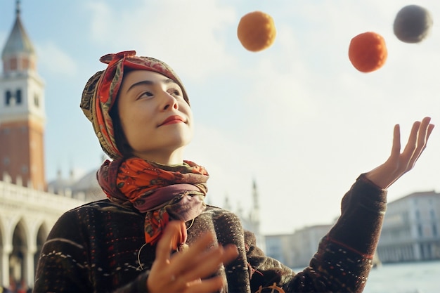 Photo gratuite une femme apprécie le carnaval de venise.