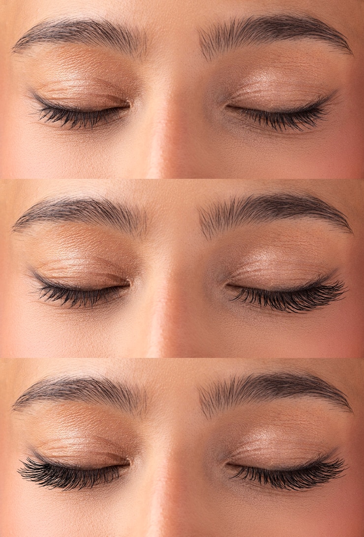 Photo gratuit la femme avant et après les extensions de cils