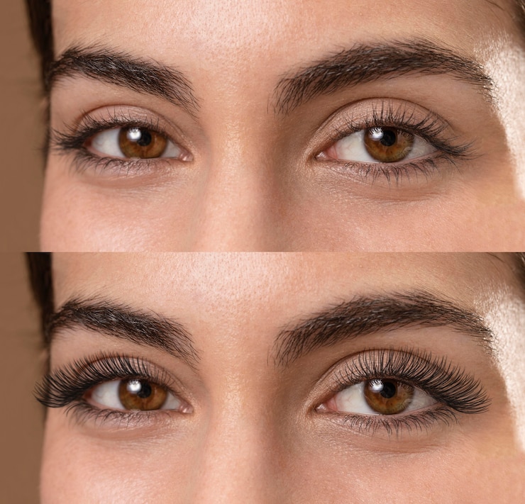 Photo gratuit femme avant et après extensions de cils