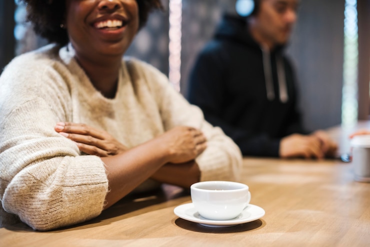 Photo gratuit femme, avoir, café, café