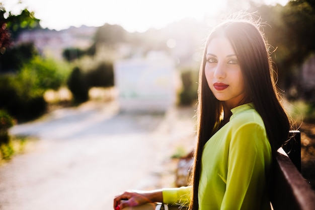 Femme, banc, parc