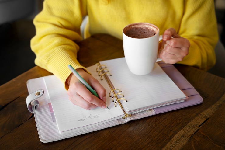 Photo gratuit femme buvant du chocolat chaud au café