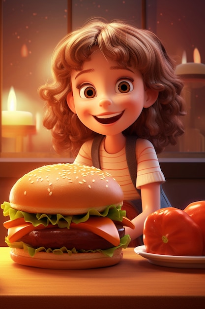 Femme cartonnée avec un hamburger