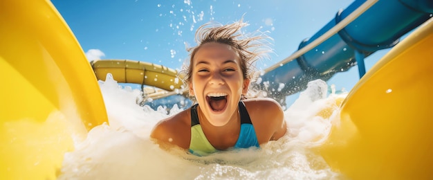 femme dans un toboggan d'eau généré par l'IA