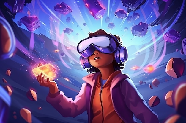 Photo gratuite une femme de dessin animé portant des lunettes vr