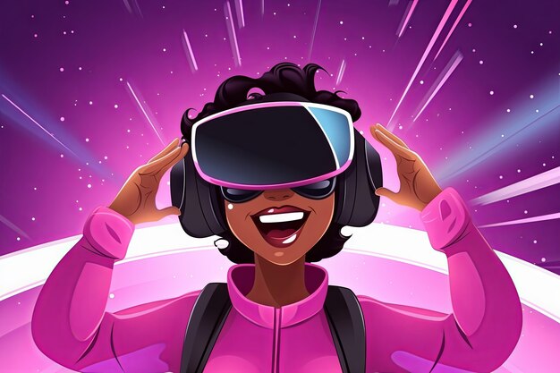 Photo gratuite une femme de dessin animé portant des lunettes vr