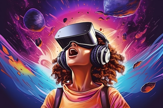 Photo gratuite une femme de dessin animé portant des lunettes vr