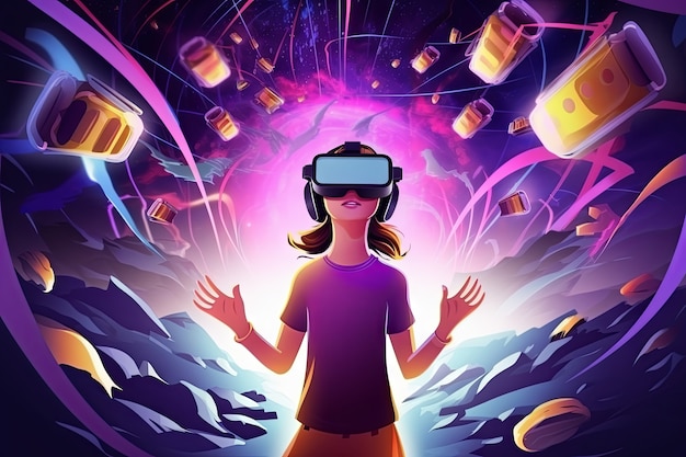 Photo gratuite une femme de dessin animé portant des lunettes vr