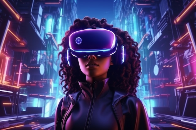 Photo gratuite une femme de dessin animé portant des lunettes vr