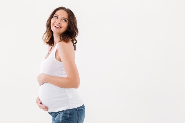 Femme enceinte, debout, isolé