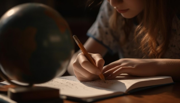 Photo gratuite une femme étudiant au bureau tenant un crayon généré par l'ia