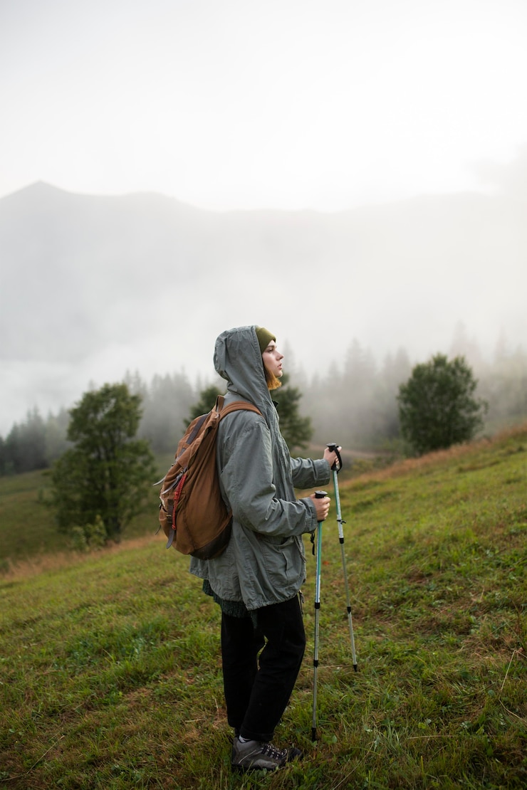 Photo gratuit une femme explorant de beaux environs ruraux