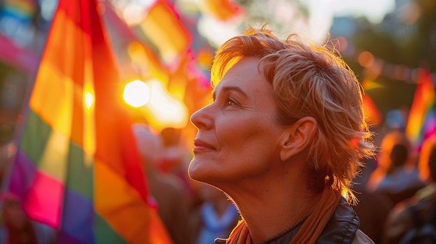 Une femme fête le jour de la fierté.