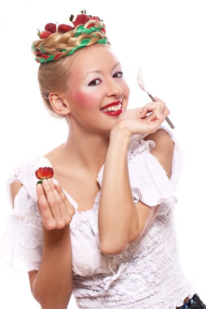 Femme, fraise, coiffure