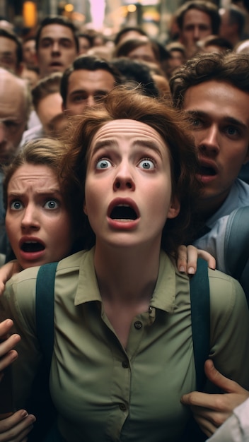 Photo gratuite femme grand angle éprouvant de l'anxiété dans une foule