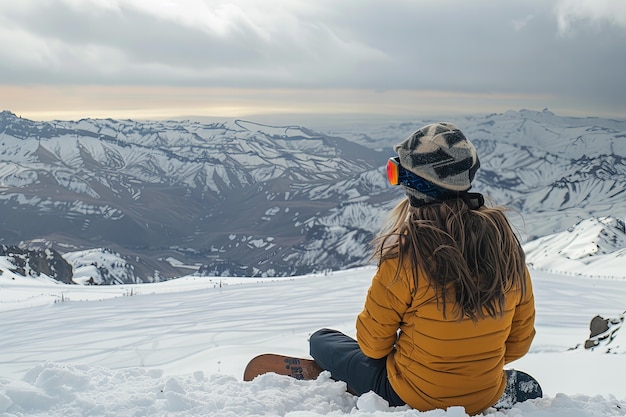 Photo gratuite une femme heureuse en train de faire du snowboard.